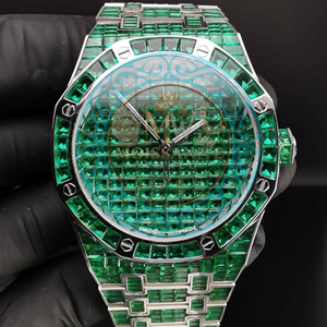 Montre de luxe vintage verte avec diamants, mouvement quartz japonais, date, pour homme, style hip-hop, entièrement sertie de diamants, passe tous les tests de diamant. - Product Image 1