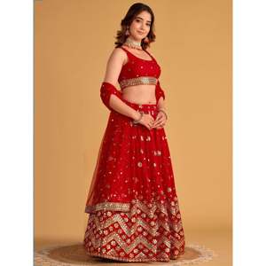 Lovely Red Sequins Georgette Compromiso Wear Lehenga Choli - Product Image 5