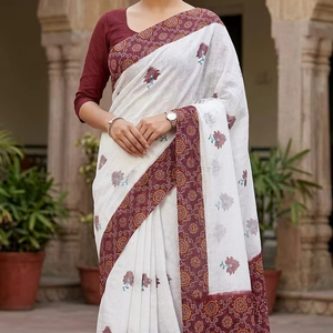 pure linen digital print saree 6.30 cut with blouse piece - Product Image 1