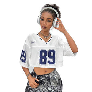 Expédition rapide, maillot de football blanc en mesh, numéro 89, streetwear pour femmes, OEM, étiquette privée, fabricant en gros - Product Image 1