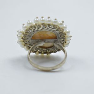 Vintage Silver Look Alike <b>Rhodium</b> Plated Brass Ethnic Mop Cluster <b>Ring</b> with Pearl Setting for Women Wedding Jewelry - Product Image 3