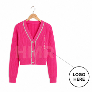 Cárdigan de punto de color sólido de alta calidad para mujer, con cuello en V, manga larga, con botones, informal, de la hermandad HMR Sorority. - Product Image 5