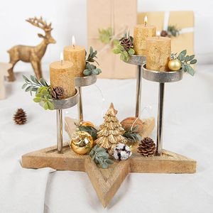 Wreath Candle Holder <b>Frame</b> for 4 Candles Decorative Star Christmas Wooden & Metal Candle Holder for Christmas Decorating - Product Image 3