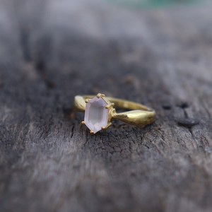 Rose <b>Quartz</b> Signet <b>Ring</b> Hexagon Cut 925 Sterling Silver 14K Gold Plated Wedding Band Handmade Gift For Her - Product Image 2