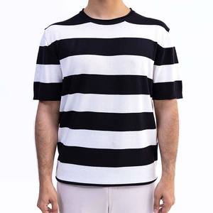 T-shirt Classique Homme Col Rond Rayé Noir et Blanc Tricoté Respirant Écologique de Haute Qualité Coupe Ample - Product Image 5