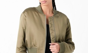 <b>Women</b> Satin Bomber <b>Jacket</b> <b>Lightweight</b> Glossy Zip Front Casual Streetwear Outerwear Long Sleeve Ribbed Collar Soft - Product Image 3