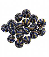 Perles rondes en verre soufflé, bleues, jaunes, blanches, rouges, rayées, en vrac, pour la création de bijoux