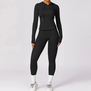 Ensembles de sport et yoga pour femmes en gros – Shorts à cordon et hauts sexy personnalisés deux pièces, anti-humidité, extensibles dans les quatre sens - Product Image 3