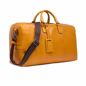 Mustard Yellow Genuine Leather Luxury Casual <b>Duffle</b> <b>Bag</b> Weekender Travel Tote Foldable Lightweight Eco-Friendly Large Capacity - Product Image 1