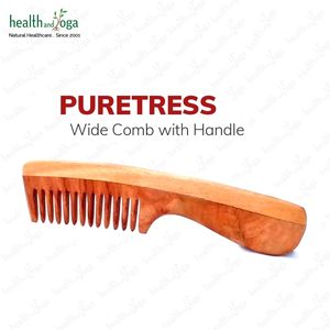 HealthAndYoga PureTress Peigne à dents larges en bois de Neem pour hommes, peigne à cheveux durable antistatique avec poignée - Product Image 3