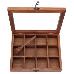 Acacia Wood Spice <b>Box</b> with Glass Lid 12 Compartments Handmade Masala Storage Organizer Kitchen Spice Container - Product Image 3