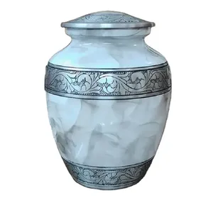 Urne funéraire en métal bleu avec bordure argentée, ronde, faite à la main, pour cadeau de sympathie, style luxueux - Product Image 6