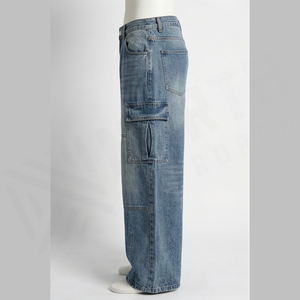 Pantalones Vaqueros Cargo de Cintura Alta para Hombre, Corte Holgado, Estilo Utilitario, Lavado a la Piedra, de Algodón, para Primavera - Product Image 3