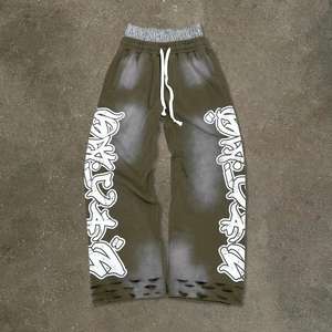 Pantalon de jogging double taille imprimé effet délavé, style streetwear, coupe ample et déchirée, pour homme - Product Image 1