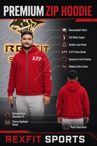 Men's <b>Red</b> Zip-Up <b>Hoodie</b> Fleece Casual Hooded Sweatshirt Letter Print Front Pocket Regular Fit Autumn Wear - Product Image 3