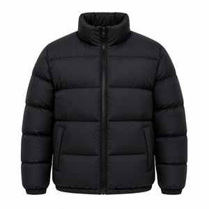 Veste matelassée noire pour homme, col montant, fermeture éclair, coupe-vent, manteau d'hiver décontracté, coupe régulière, rembourrage en polyester - Product Image 1