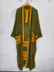 Robe en soie longue jusqu'aux chevilles pour elle, robe multicolores, robe de nuit, robe indienne vintage en soie recyclée, kimono en sari. - Product Image 5