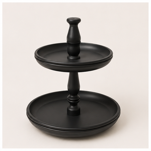 Premium Matte Black 2-<b>Tier</b> Mango Wood <b>Cake</b> Stand Farmhouse Cupcake & Dessert Display Stand for Wedding Party & Hotel Use - Product Image 1