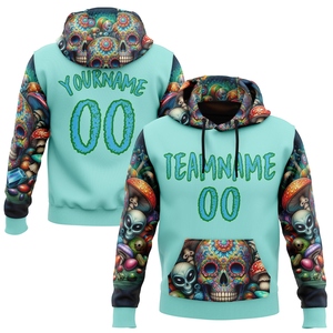 Wholesale OMMIZ INDUSTRY Custom Ice Blue Sky Blue-Grass Green 3D Skull Psychedelic <b>Alien</b> Sports Pullover Sweatshirt <b>Hoodie</b> - Product Image 1