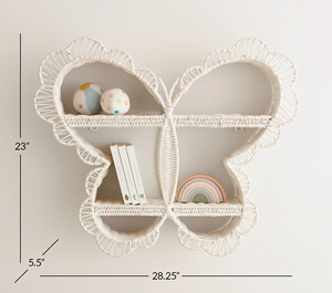 New Design Eco-friendly Handcrafted <b>White</b> Rattan Butterfly Shaped Wall <b>Shelf</b> Suitable for Baby Nursery & Kids Decor - Product Image 2