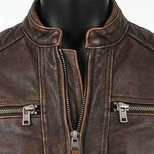 Mens Streetwear Leather Jacket Tanned <b>Stand</b> Collar Winter Custom Design Color ODM Service - Product Image 4