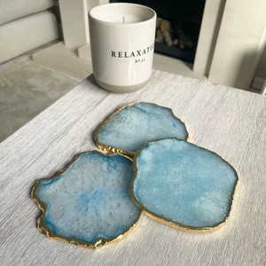 แผ่นรองแก้วเรซิ่นขอบทอง  รักษ์โลก  วาดลายด้วยมือ  ของตกแต่งบ้าน  สีสันปรับแต่งได้ - Product Image 1