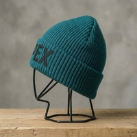 Bonnet d'hiver unisexe en tricot imperméable bleu sarcelle pour homme, style streetwear, avec revers, broderie 3D, logo personnalisé, vente en gros, mode