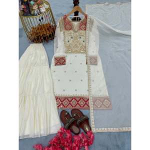 Robes de soirée de créateur, tenue de soirée élégante, haut avec sarara plazzo et magnifique dupatta - Product Image 1