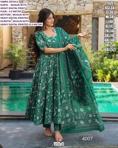 Robe Anarkali brodée Meher Green Bandhani pour femmes - Robe élégante de style indien/pakistanaise en maslin, longueur au sol, pour toutes les occasions - Product Image 1