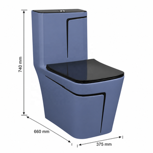Inodoro de Cerámica Moderno de Una Pieza, Diseño Cuadrado Azul Oscuro, Estilo Contemporáneo, Montaje en Suelo, Descarga Lenta, para Villa o Apartamento - Product Image 4