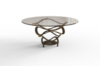 Table à manger rectangulaire moderne en verre trempé, base en fer torsadé avec ruban doré de luxe, artistique, 4 places, mobilier pour la maison, appartement, hôtel