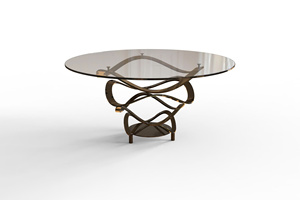 Modern Round Glass <b>Dining</b> <b>Table</b> with Luxury Gold Ribbon Twist Metal Base, Artistic Center <b>Table</b> for Villa & Hotel Decor - Product Image 5