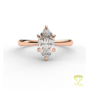 Anillo de Compromiso Solitario con Diamante Moissanite Corte Marquesa en Oro Amarillo, Anillo de Boda Clásico de Seis Puntas para Mujer - Product Image 5