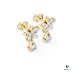 Boucles d'oreilles pendantes florales en or jaune 14 carats avec diamants de laboratoire taille marquise et poire, 1,7 carat au total - Product Image 5