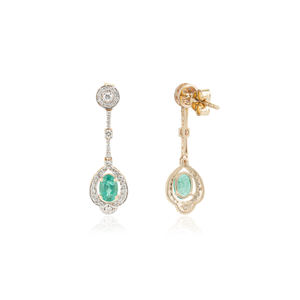 100% Natural Zambian Emerald & Diamond Water Drop <b>Dangle</b> <b>Earrings</b> For Women Wedding Handmade K14 Yellow <b>Gold</b> Jewelry - Product Image 5