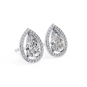 Pear Cut Moissanite Halo Stud <b>Earrings</b> 8.50×5.50mm Center with 1.00mm 54 Side Stones VVS Moissanite Diamond <b>Earrings</b> 18K Gold - Product Image 3