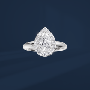 Bague de fiançailles classique en diamant taille poire en platine PT950 avec sertissage halo pour femme - Product Image 2