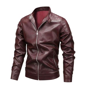 Chaqueta de Cuero para Hombre, Estilo Motero, Cierre de Cremallera, Corte Ajustado, Color Sólido, Manga Regular, Otoño - Product Image 5