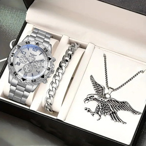 6254 Juego de 3 Relojes de Cuarzo con Puntero Redondo Dorado para Hombre, Reloj de Moda Masculino, Juego de Regalo - Product Image 4