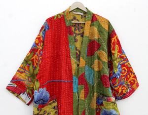 Nueva llegada Kantha Vintage algodón abrigo Kimono chaqueta algodón Multicolor Vintage kantha chaqueta acolchada para mujer - Product Image 3