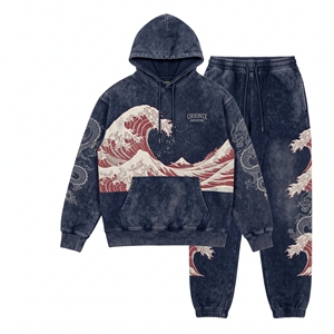 Ensemble décontracté homme en coton/polyester : pantalon et sweat à capuche tendance hip-hop 2026, survêtement sportswear délavé à l'acide - Product Image 1