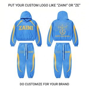 ZAINI 300 GSM Premium Polyester Interlock Windbreaker Suit Blue Yellow Custom Logo Embroidery Hooded Casual Men Winter - Product Image 1