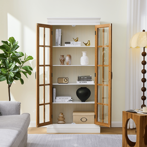 71.2 Meuble de rangement autoportant de style farmhouse avec porte vitrée, étagères réglables, vitrine fonctionnelle à treillis pour vaisselle - Product Image 4