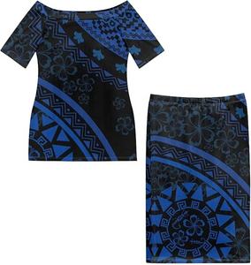 Vestido Puletasi Samoano Tradicional con Estampado Polinesio, Diseño Personalizado, Vestidos de Sirena con Hombros Descubiertos, Vestidos Puletasi Ajustados para Mujer - Product Image 1