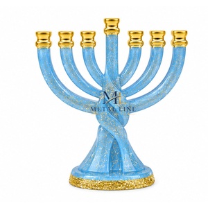 Ménorah en résine marbrée à 9 branches, imitation pierre, chandelier Hanouka moderne, porte-bougie Judaica pour centre de table festif - Product Image 4