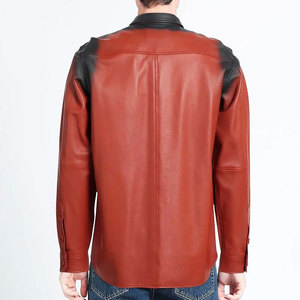 Men's Red Leather <b>Shirt</b> Long Sleeve Workwear Style Turn-down Collar Solid Color Casual <b>Shirt</b> Autumn Wear - Product Image 4