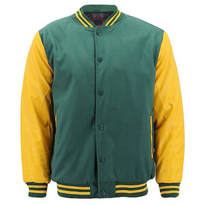 Veste universitaire personnalisée en gros pour hommes et femmes, corps en laine, manches en cuir PU, boutons-pression, veste bomber universitaire OEM - Product Image 3