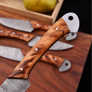 Ensemble de 5 couteaux à steak en acier Damas de haute qualité, personnalisables OEM, lames droites à biseau, manches en bois de Wengé - Product Image 2