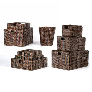 Lot de 10 paniers de rangement en jacinthe et fer Organisateurs décoratifs tissés à la main - Product Image 3