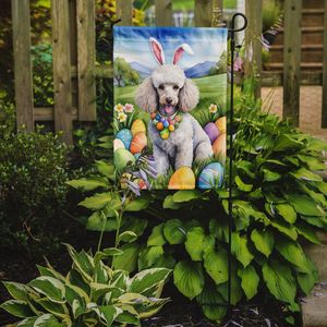 Drapeau de jardin multicolore pour la chasse aux oeufs de Pâques Caniche blanc Bannière décorative de jardin pour le patio Oeuvre d'art pour les parterres de fleurs et la décoration de boîte aux lettres - Product Image 2